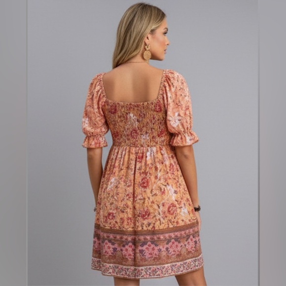 Boho Floral Print Ruffle Sleeve Dress - Picture 4 of 9